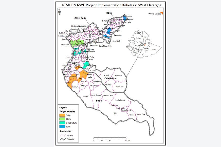 RESILIENT-WE Project Implementation Kebeles in West Haraghe Map.