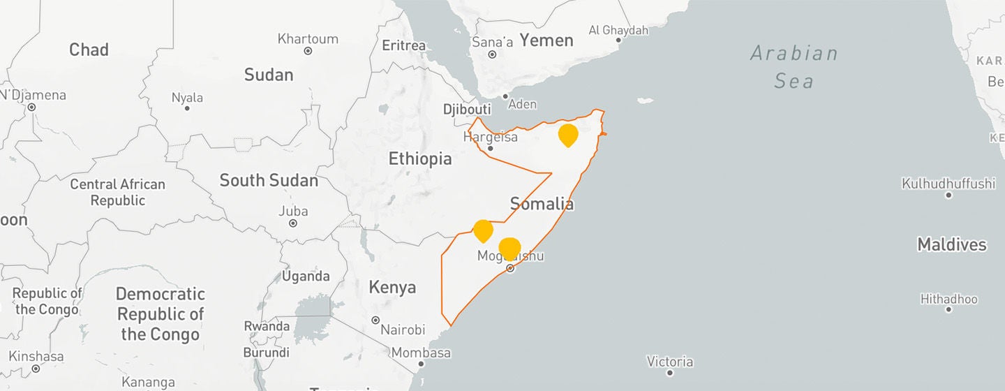 A map of Somalia showing several locations where World Vision made an impact. 