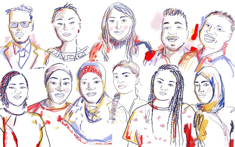 Illustrations of each of the members of the 2021 Refugee Education Council.