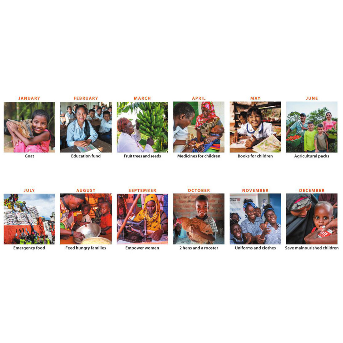 A collage of twelve different gift offerings for each month of the year.